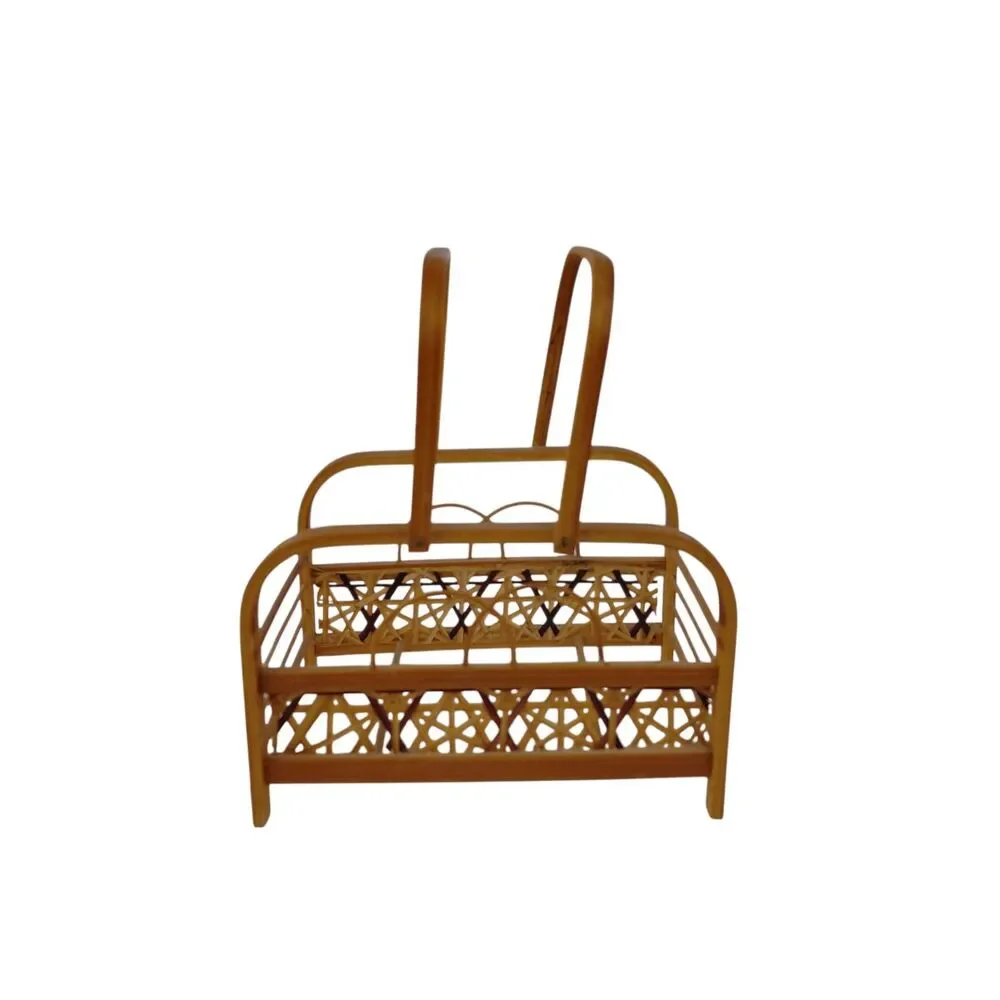 Pressed Butterfly Rattan Wicker Coasters Caddy Set Of 4 MCM Taiwan Barware